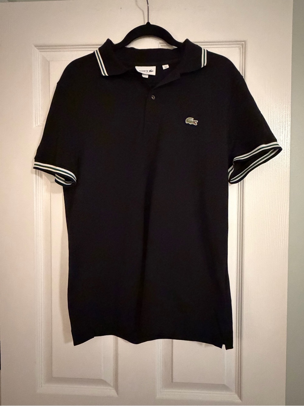 Lacoste Black Polo with White-Trim Collar & Cuffs